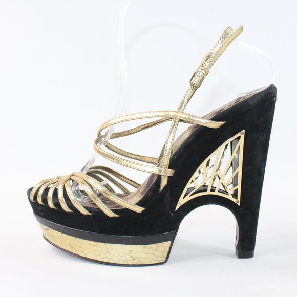 Sam Edelman TILLIE Blk Gld Stiletto Platform Heels #135 - Picture 5 of 12